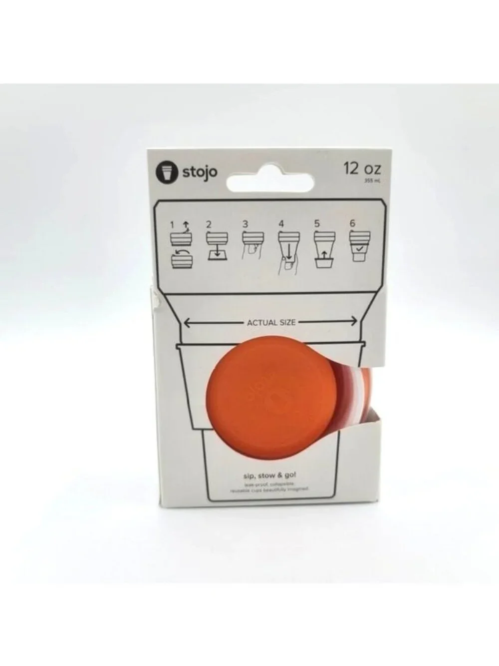Lot of 4 Stojo Collapsible Cup 12 oz Orange White Portable Travel Tea Coffee NEW